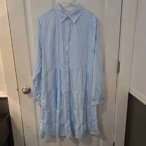 Blue and White Striped Button-Up Dress
